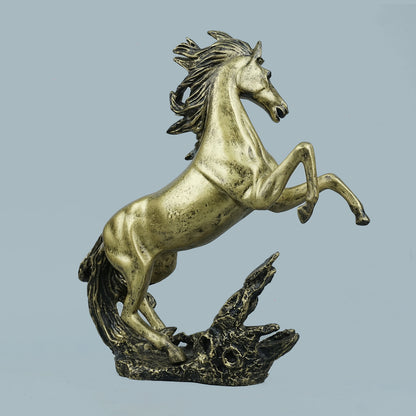 Dynamic Rearing Horse Decor Statue - Antique Brass