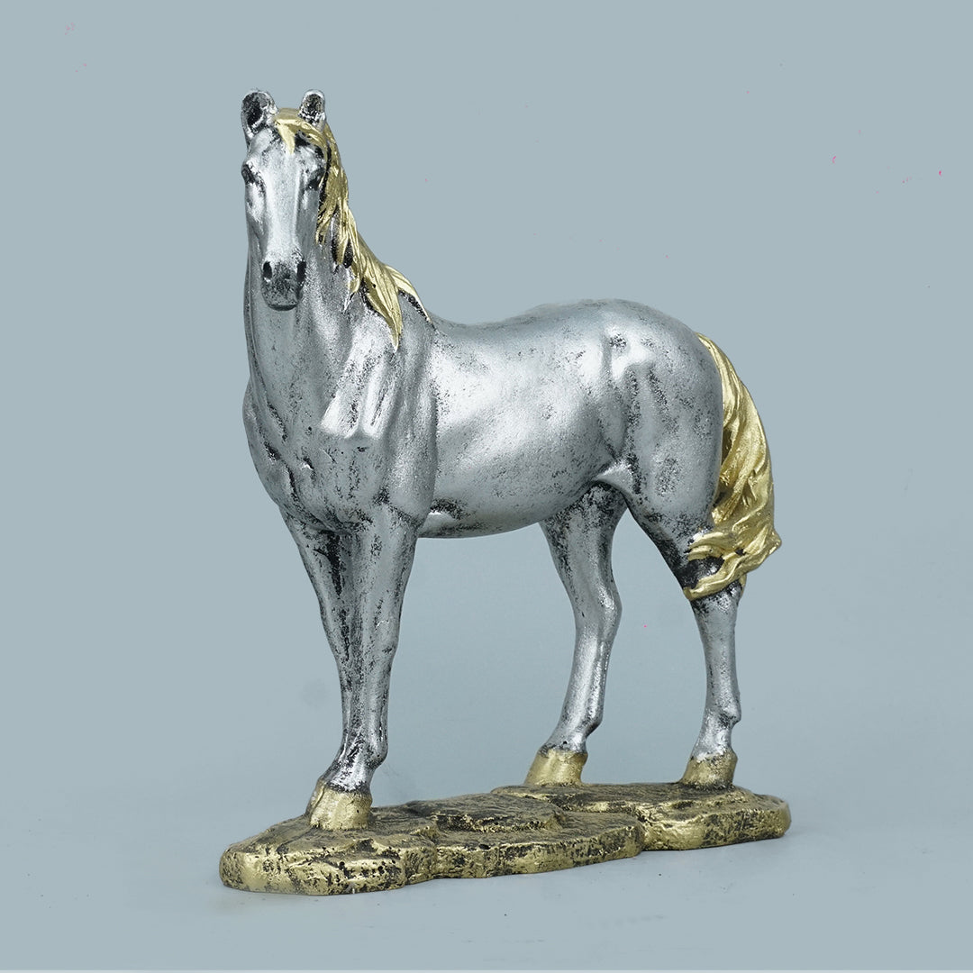 Antique Silver/Gold Two-Tone Standing Horse Sculpture