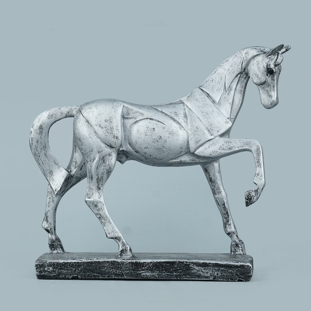 Sophisticated Antique Silver Resin Horse Sculpture