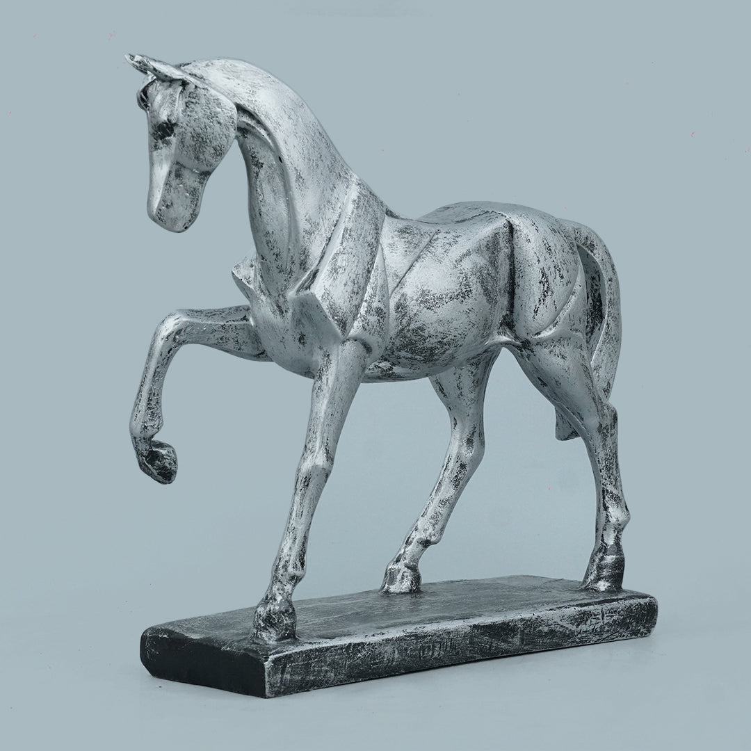 Sophisticated Antique Silver Resin Horse Sculpture