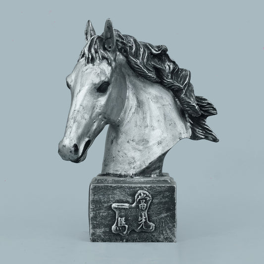 Sophisticated Antique Copper Resin Rearing Horse Sculpture-antique silver