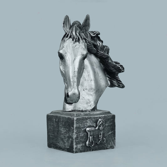 Sophisticated Antique Copper Resin Rearing Horse Sculpture-antique silver