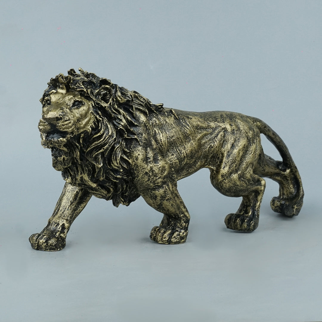 Stalking Lion Decor Statue - Antique Brass