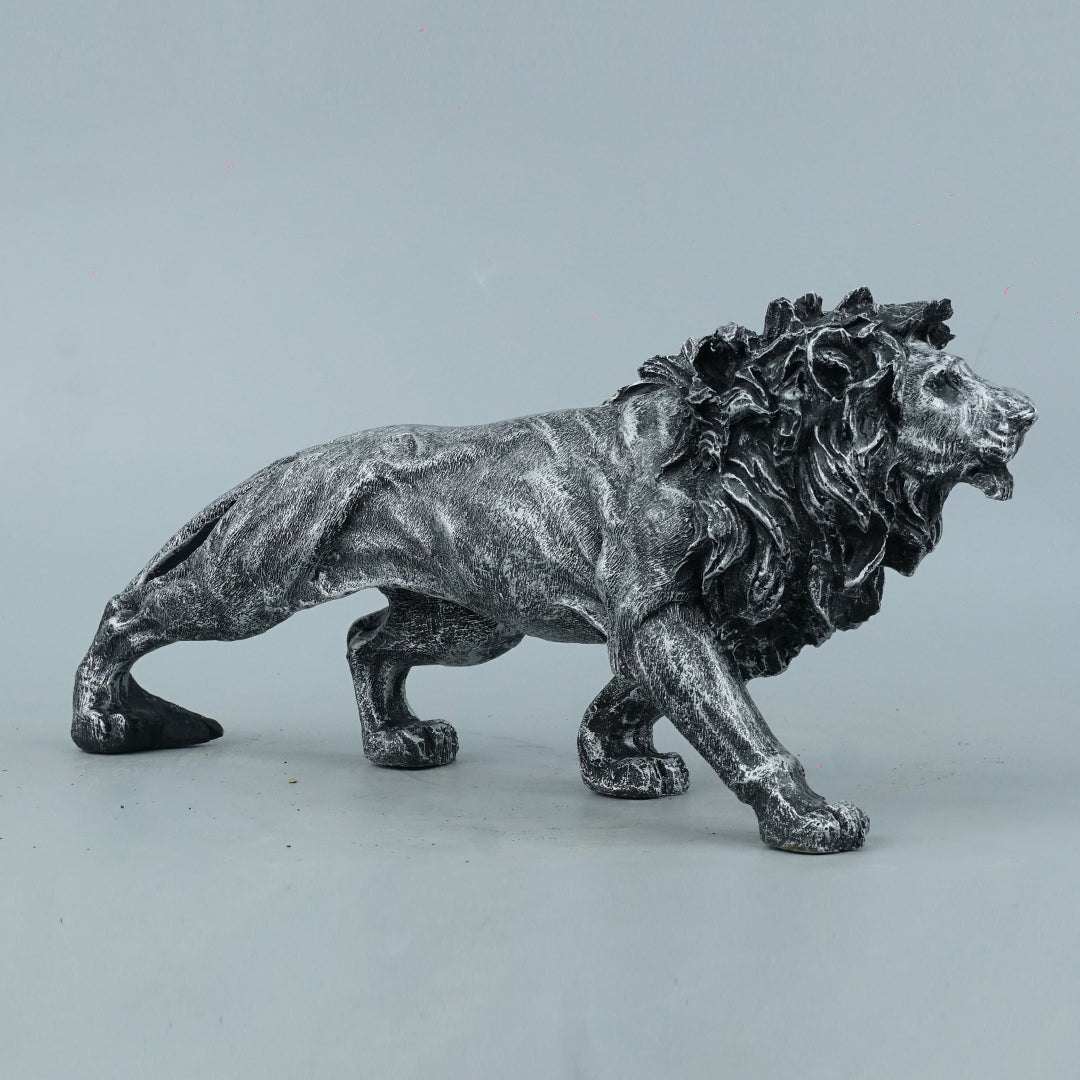 Stalking Lion Decor Statue - Antique Silver
