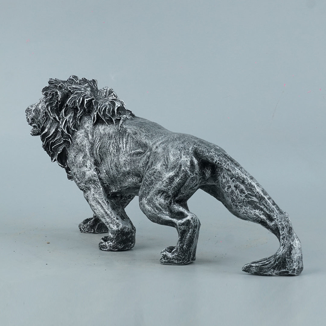 Stalking Lion Decor Statue - Antique Silver