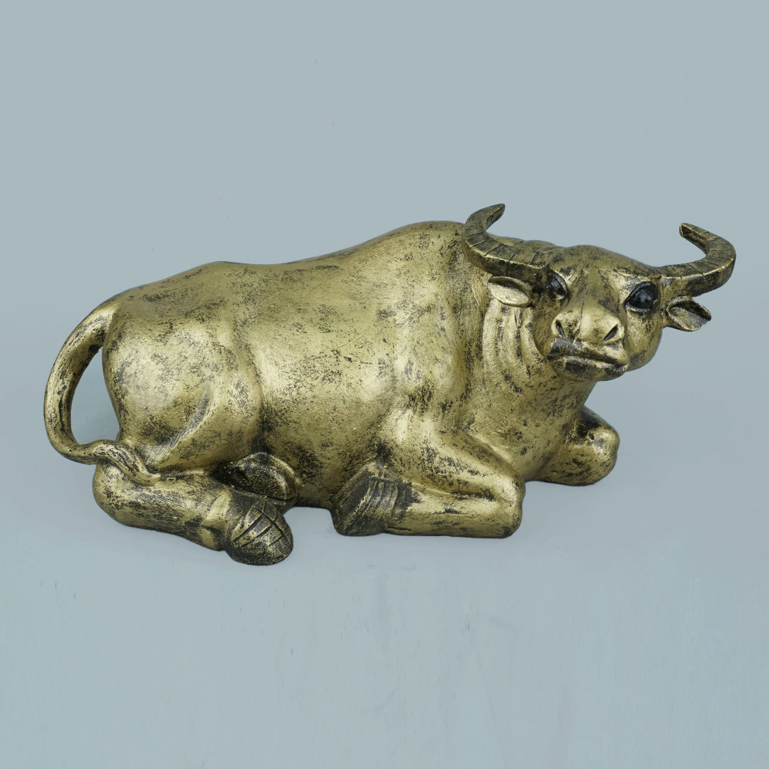 Majestic Resting Bull Decor Statue - Antique Brass