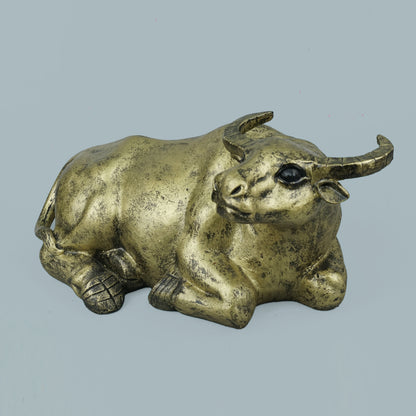 Majestic Resting Bull Decor Statue - Antique Brass