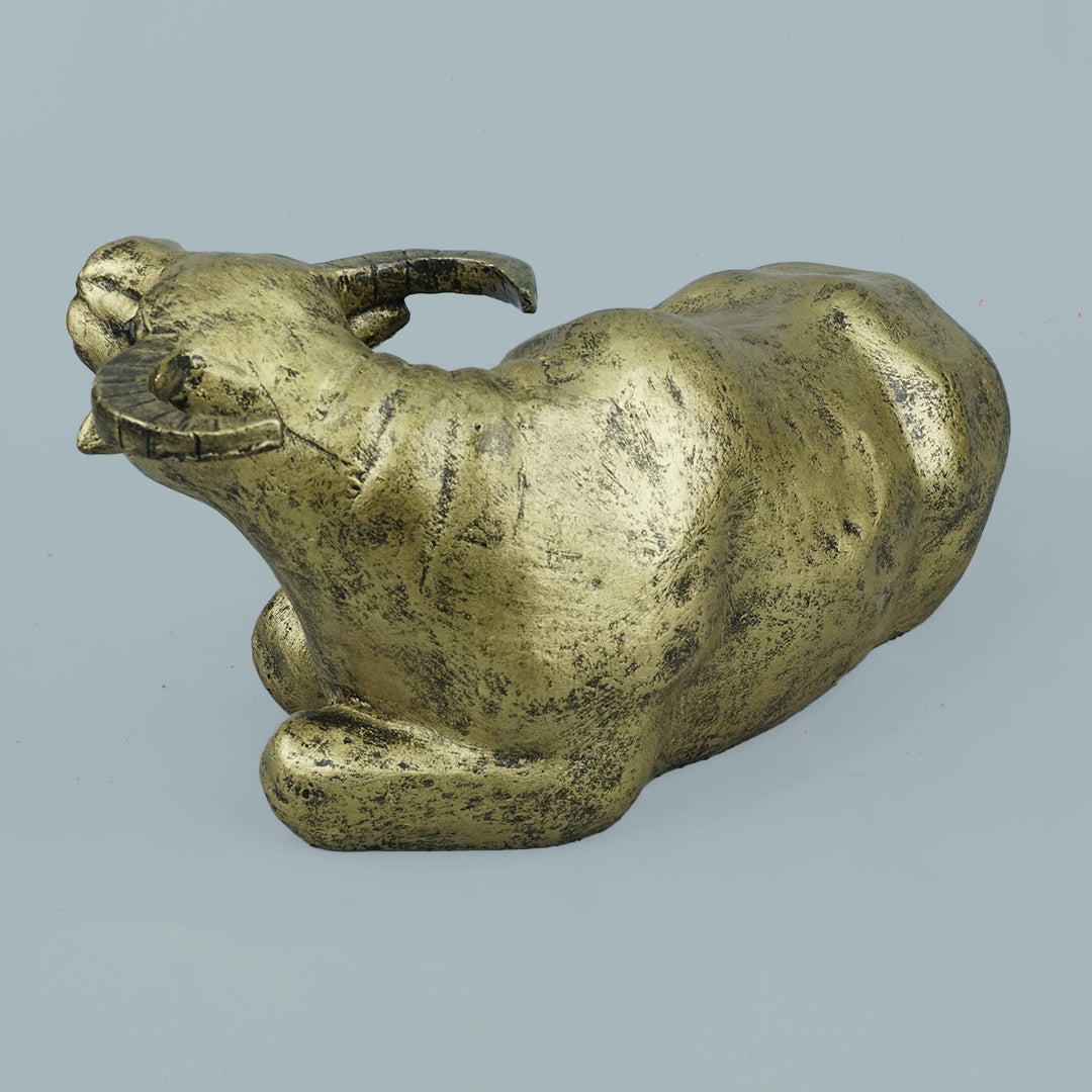 Majestic Resting Bull Decor Statue - Antique Brass