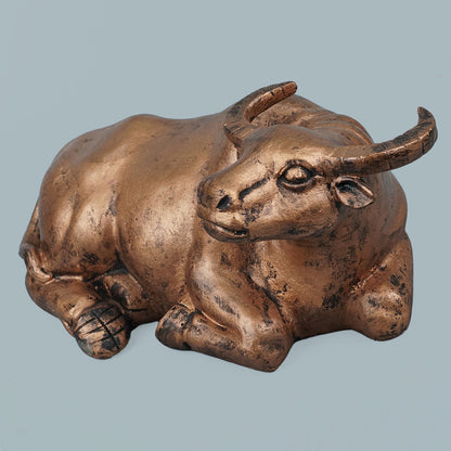 Majestic Resting Bull Decor Statue - Antique Copper