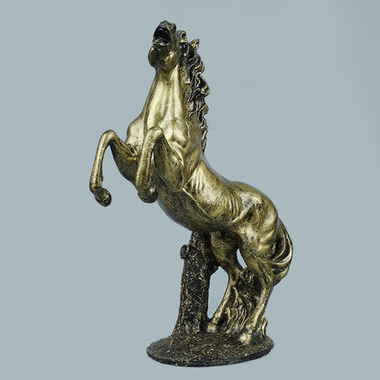 Grand Rearing Horse Decor Statue - Antique Brass
