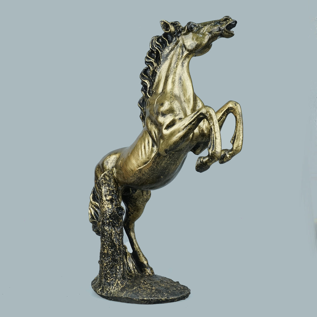 Grand Rearing Horse Decor Statue - Antique Brass