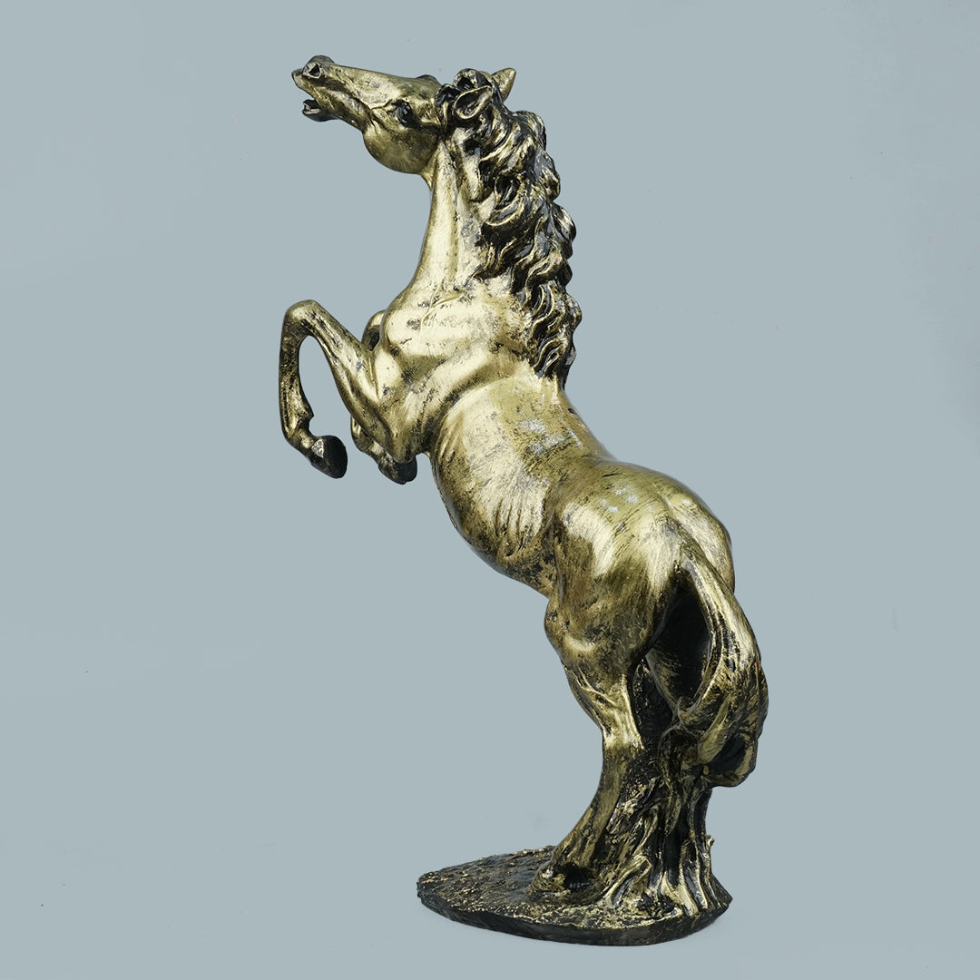 Grand Rearing Horse Decor Statue - Antique Brass