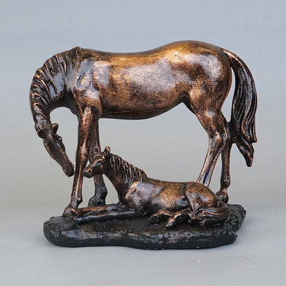 Royal Mare and Foal Decor Statue - Antique Copper