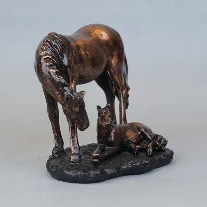 Royal Mare and Foal Decor Statue - Antique Copper