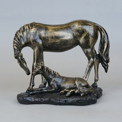 Royal Mare and Foal Decor Statue - Antique Brass