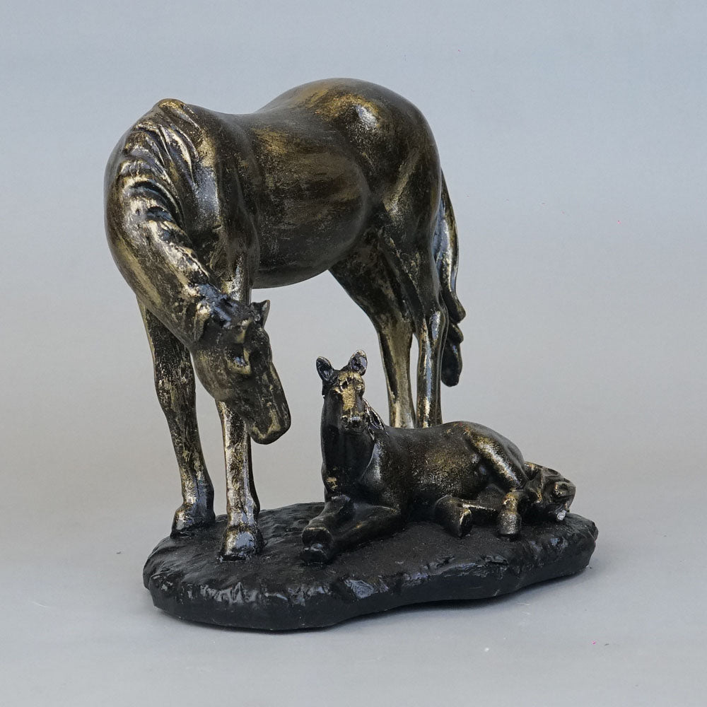 Royal Mare and Foal Decor Statue - Antique Brass