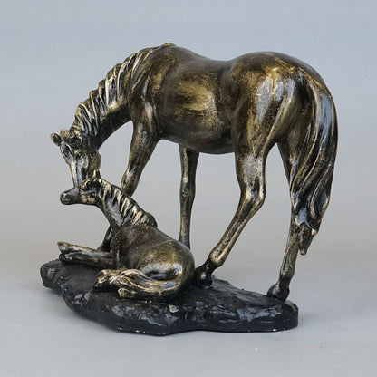 Royal Mare and Foal Decor Statue - Antique Brass