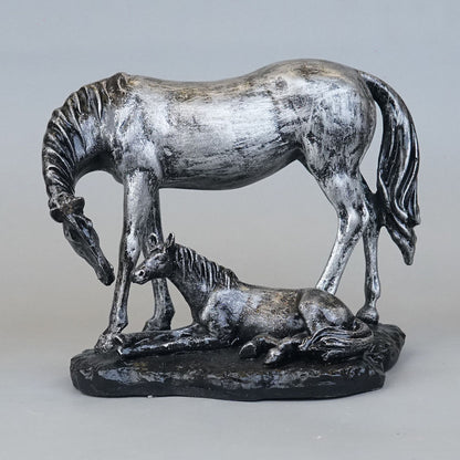 Royal Mare and Foal Decor Statue - Antique Silver