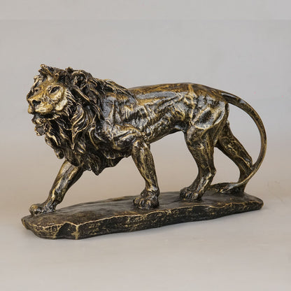Regal Stalking Lion on Base Statue - Antique Brass