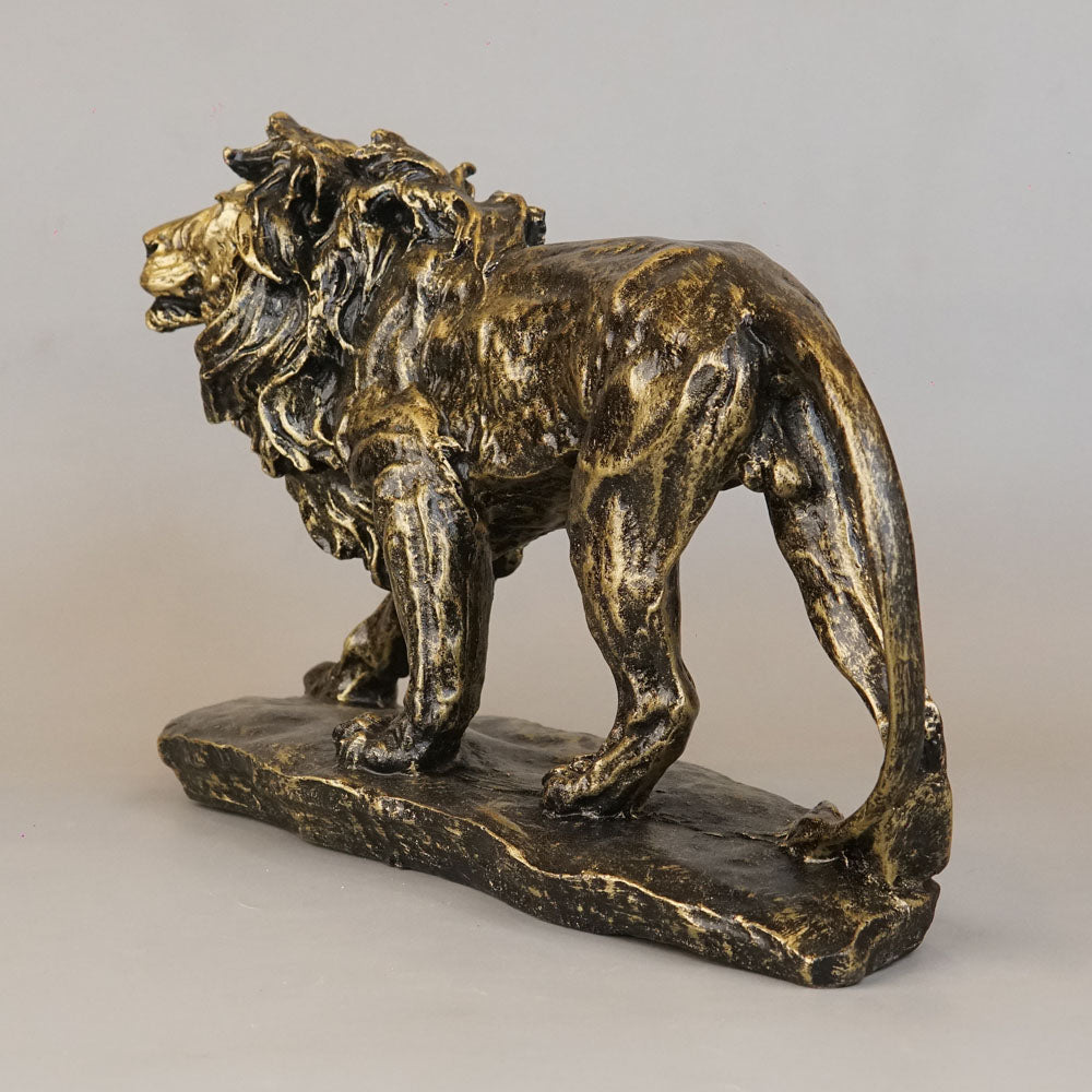 Regal Stalking Lion on Base Statue - Antique Brass