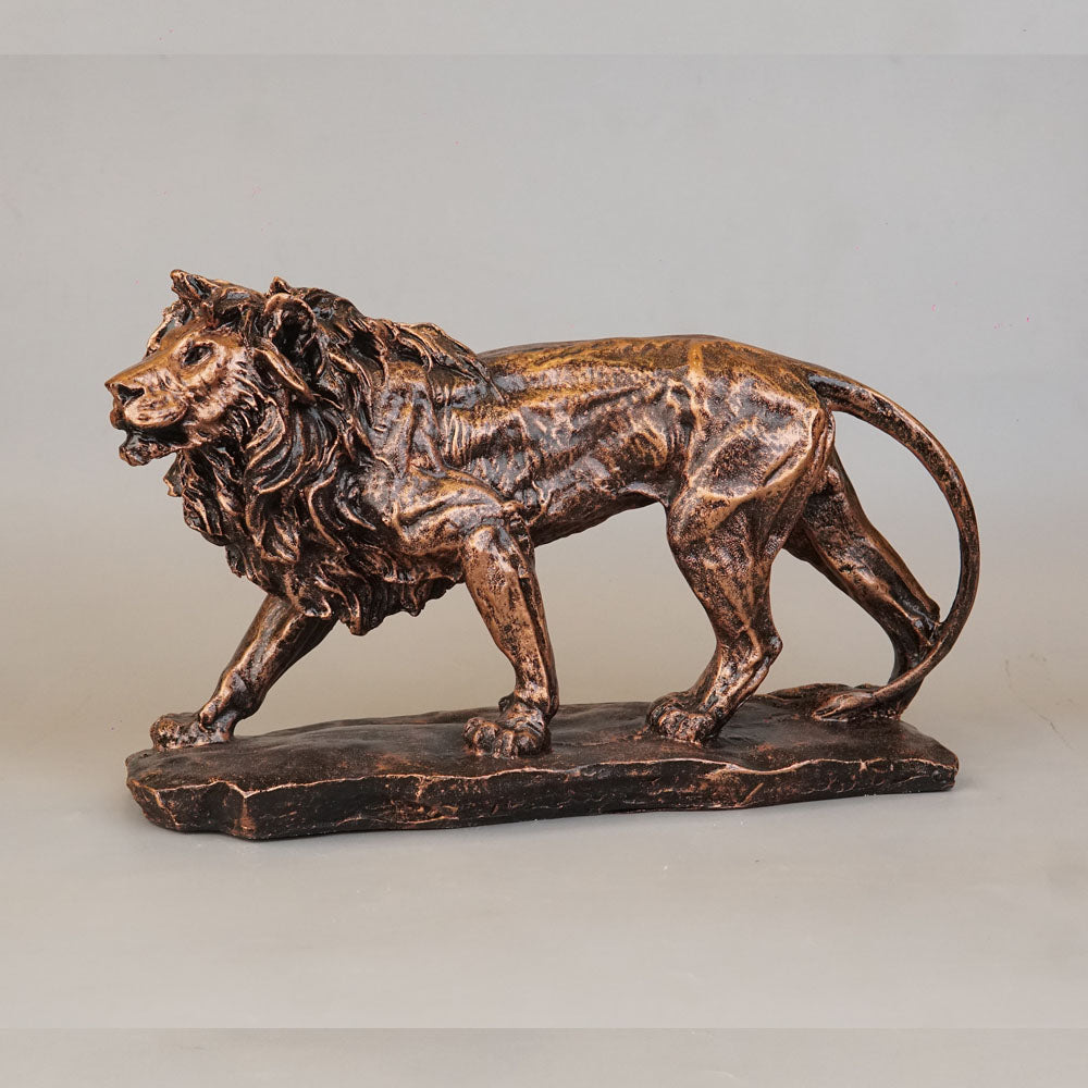 Regal Stalking Lion on Base Statue - Antique Copper