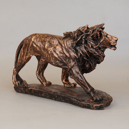 Regal Stalking Lion on Base Statue - Antique Copper