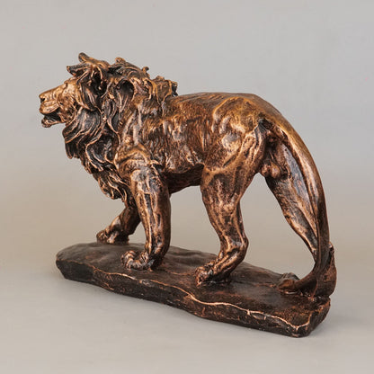 Regal Stalking Lion on Base Statue - Antique Copper