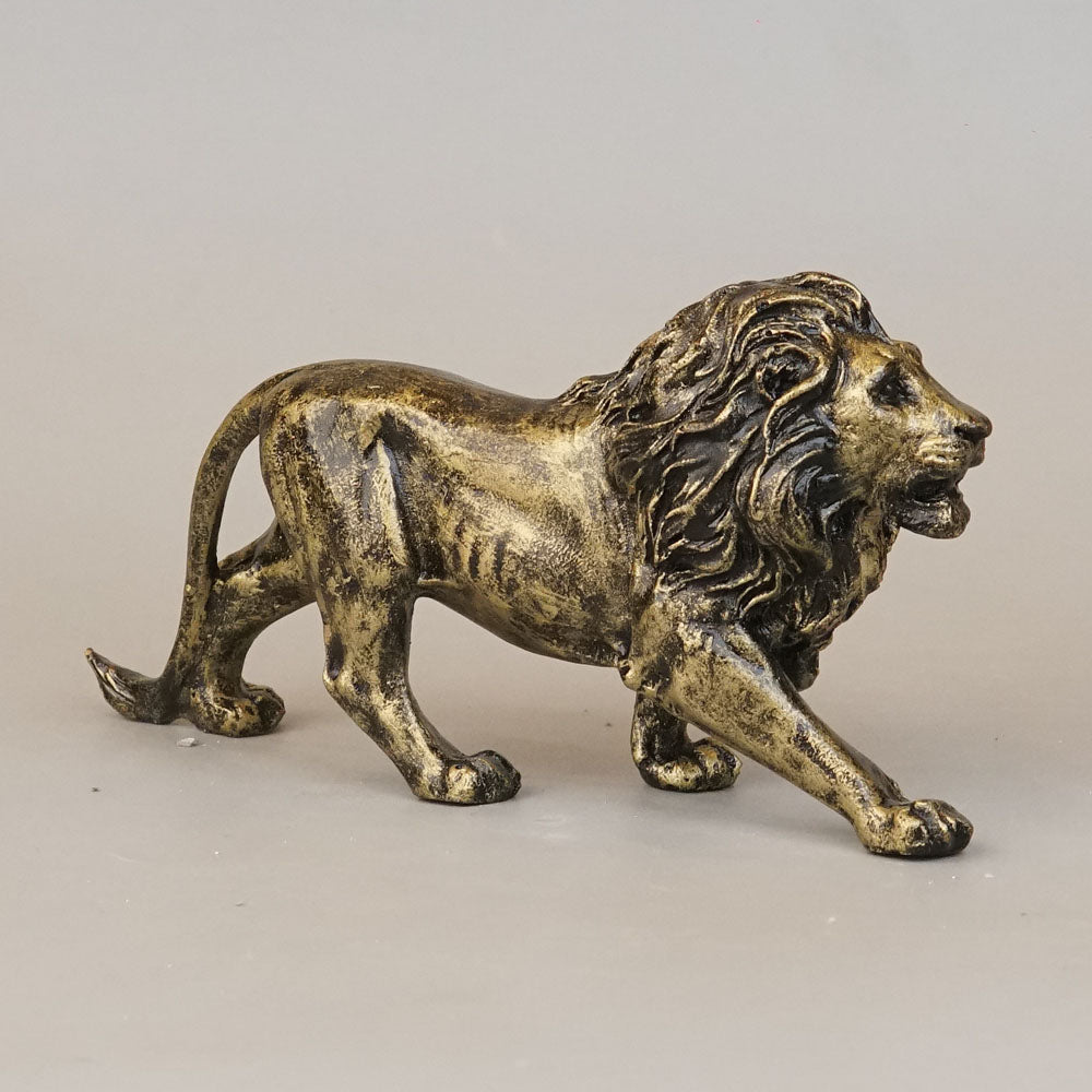 Majestic Stalking Lion Decor Statue - Antique Brass