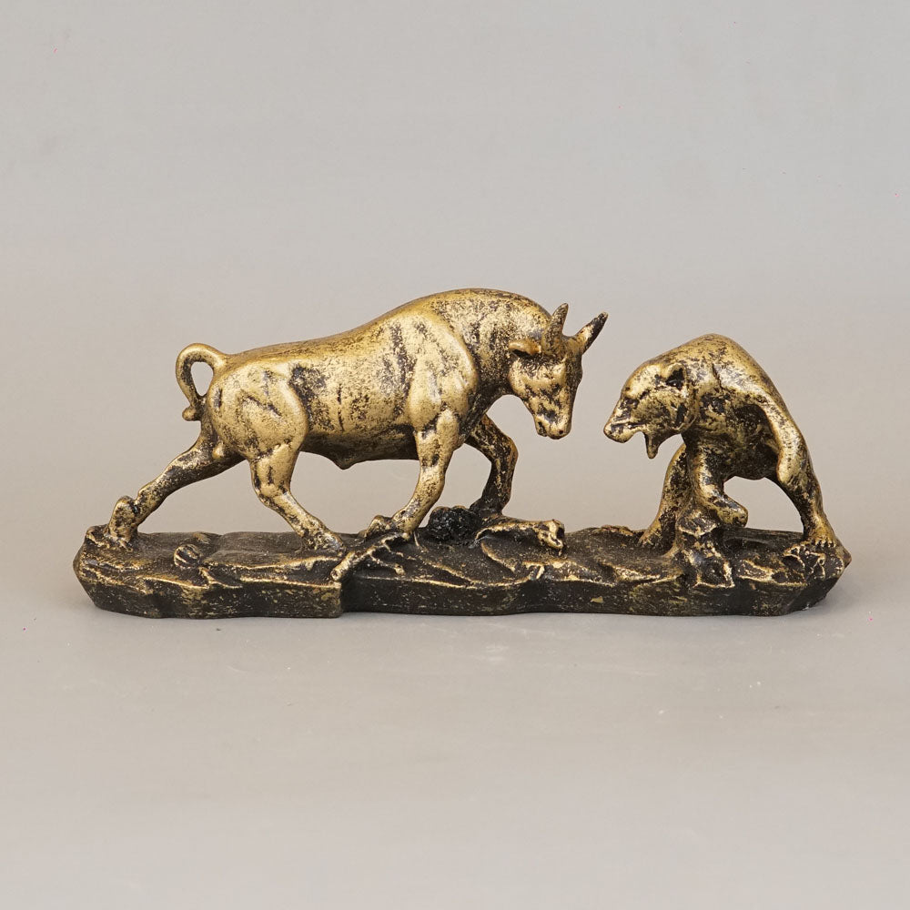Royal Bull and Bear Market Duel - Antique Brass