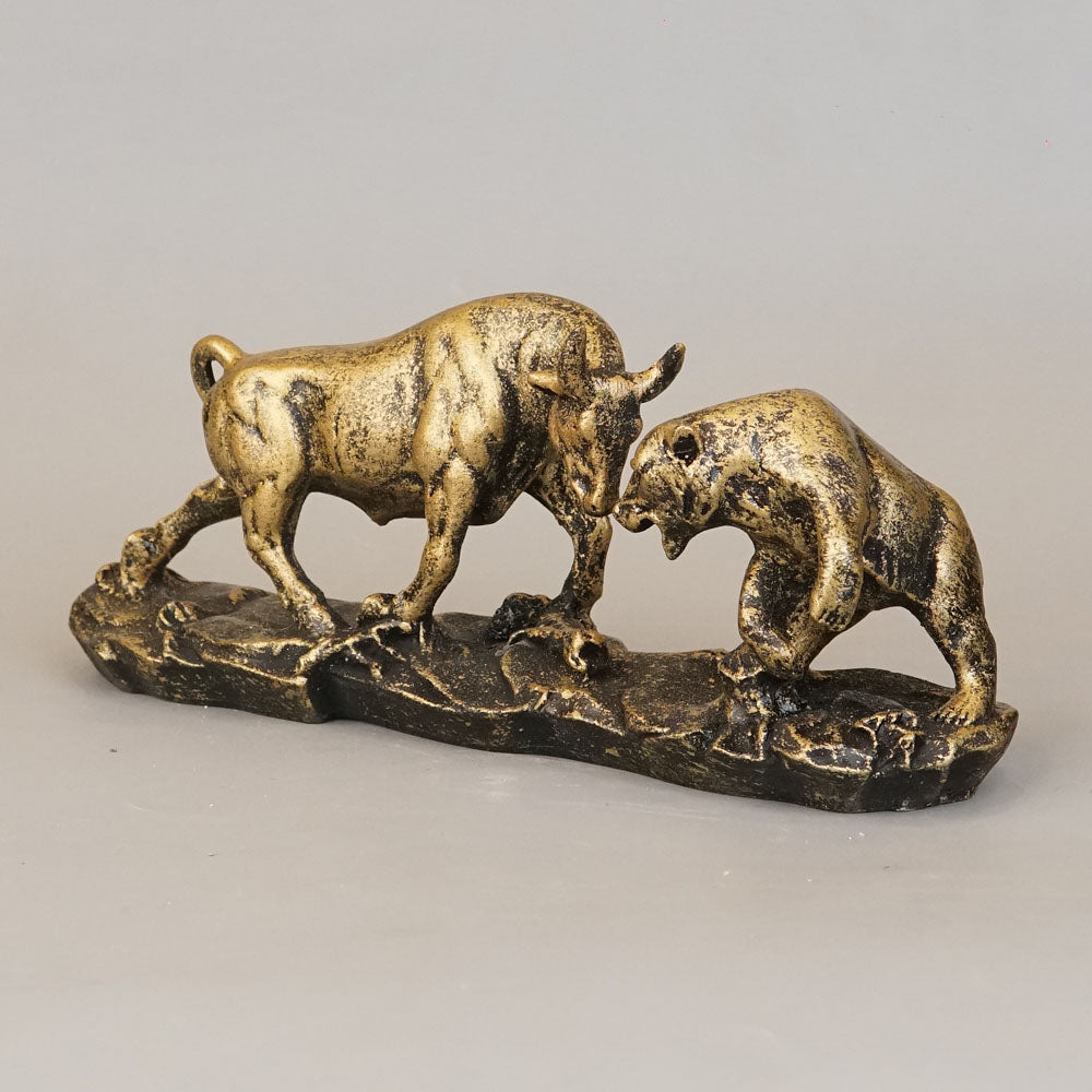 Royal Bull and Bear Market Duel - Antique Brass