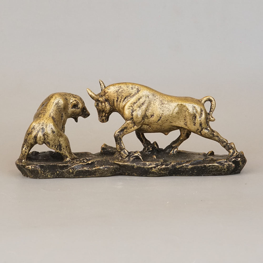 Royal Bull and Bear Market Duel - Antique Brass