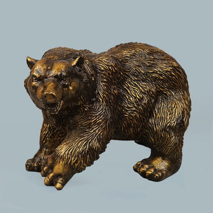 Royal Walking Grizzly Bear Decor Statue - Antique Brass