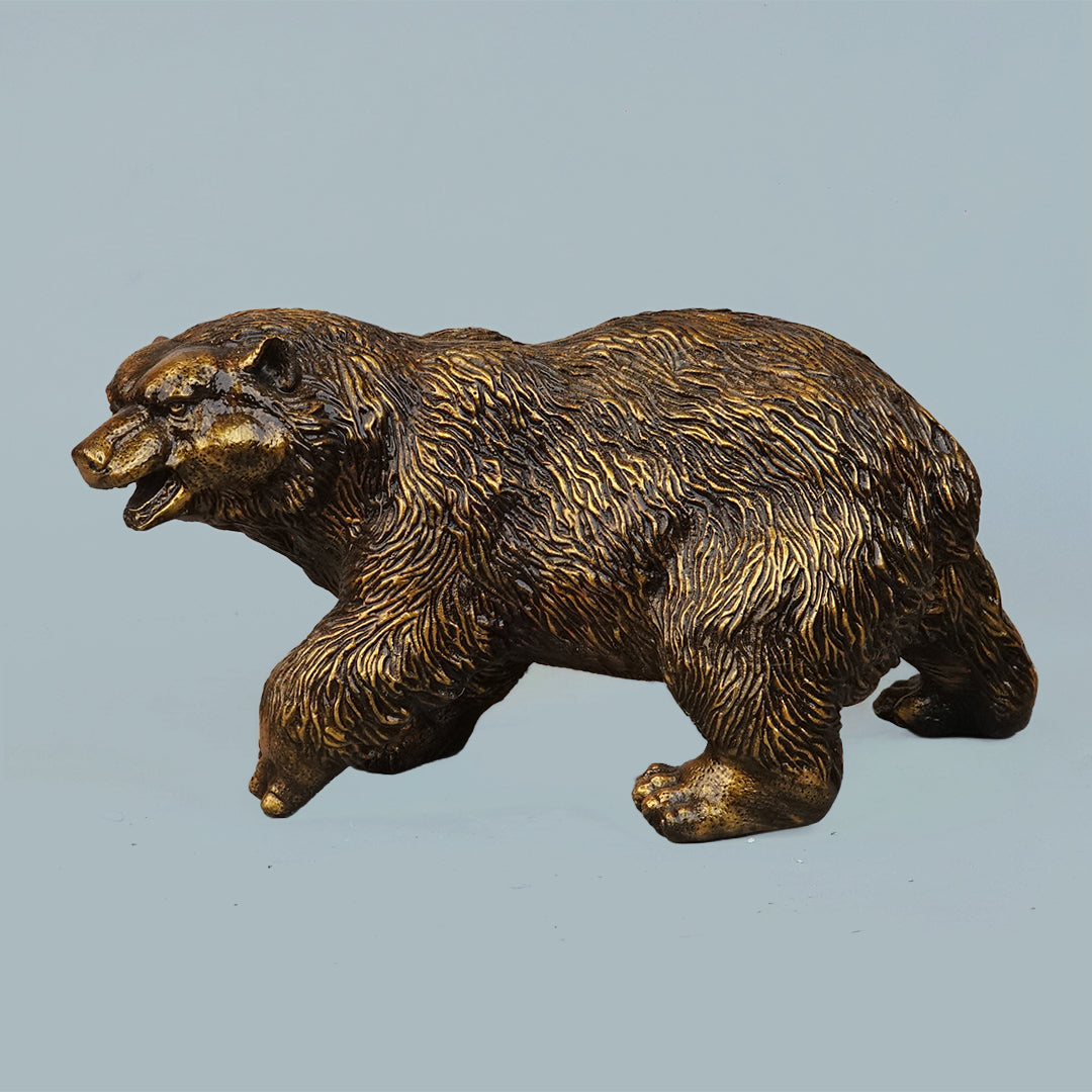 Royal Walking Grizzly Bear Decor Statue - Antique Brass