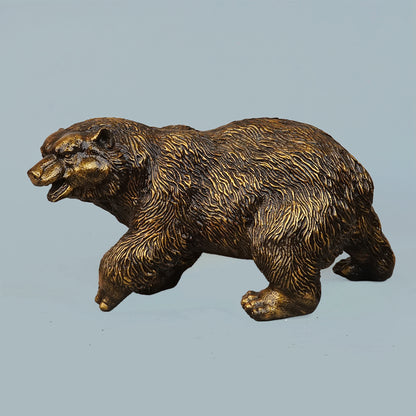 Royal Walking Grizzly Bear Decor Statue - Antique Brass