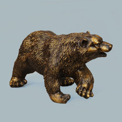 Royal Walking Grizzly Bear Decor Statue - Antique Brass