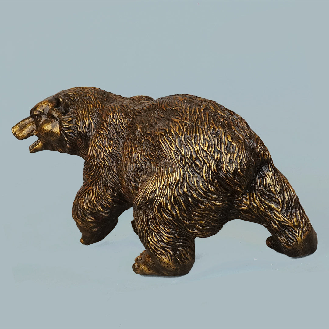 Royal Walking Grizzly Bear Decor Statue - Antique Brass