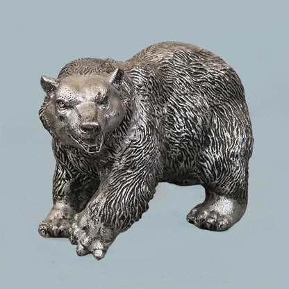 Royal Walking Grizzly Bear Decor Statue - Antique Silver