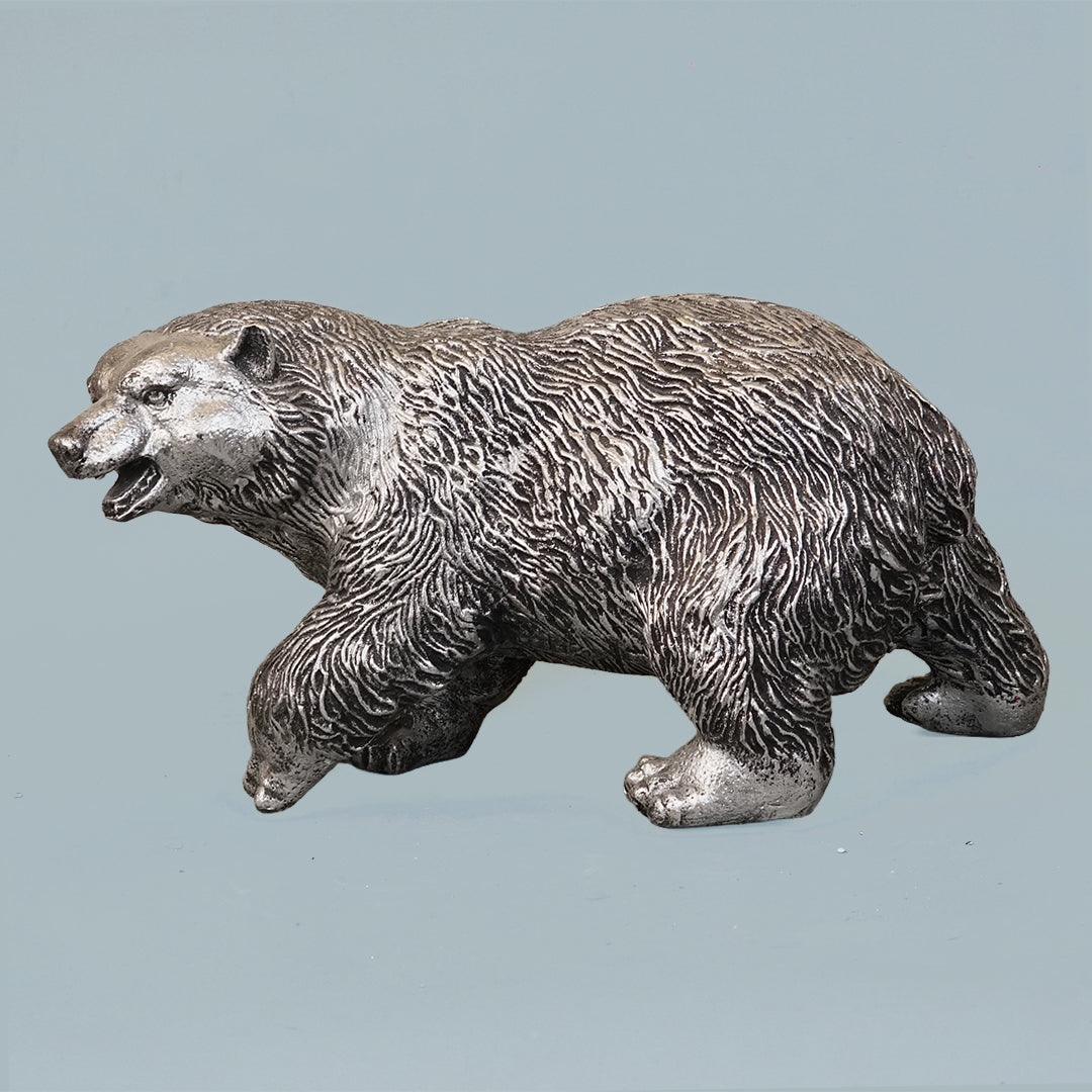 Royal Walking Grizzly Bear Decor Statue - Antique Silver