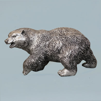 Royal Walking Grizzly Bear Decor Statue - Antique Silver
