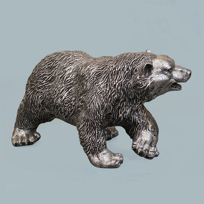 Royal Walking Grizzly Bear Decor Statue - Antique Silver
