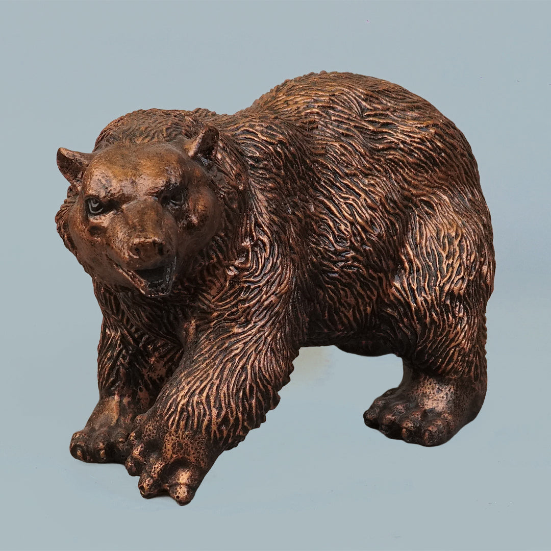 Royal Walking Grizzly Bear Decor Statue - Antique Copper