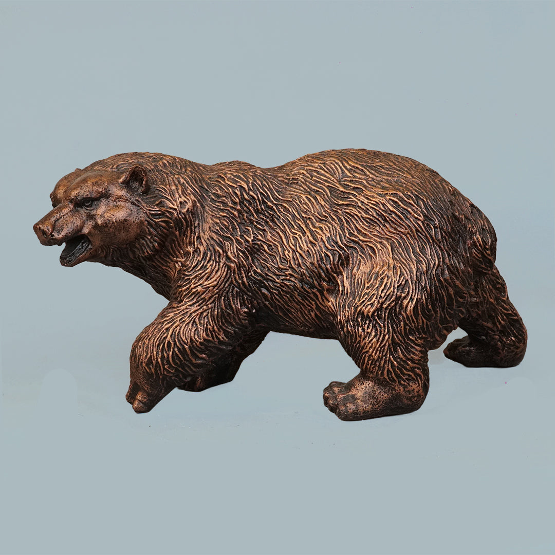 Royal Walking Grizzly Bear Decor Statue - Antique Copper