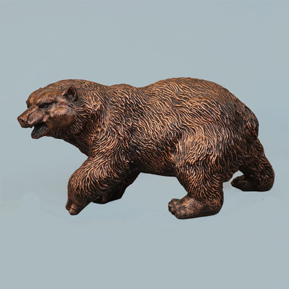 Royal Walking Grizzly Bear Decor Statue - Antique Copper