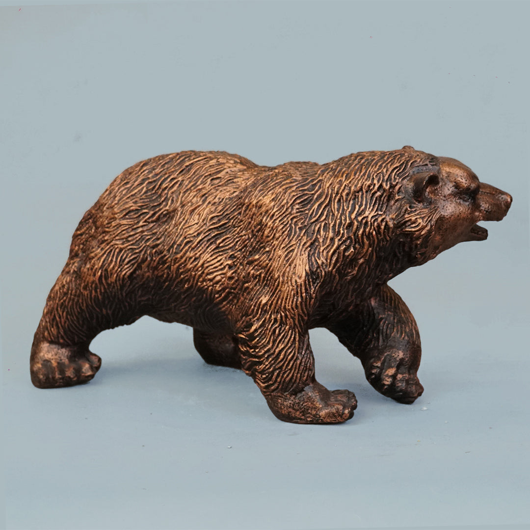 Royal Walking Grizzly Bear Decor Statue - Antique Copper