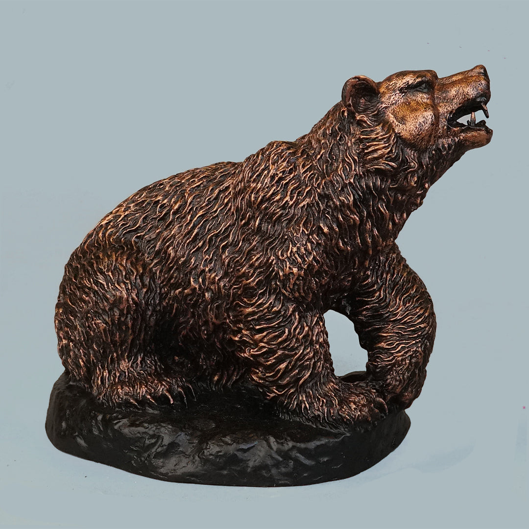 Royal Roaring Grizzly Bear Statue - Antique Copper