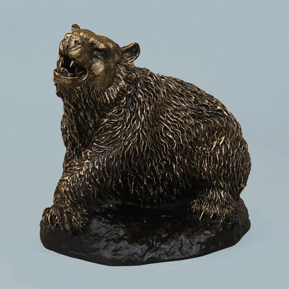 Royal Roaring Grizzly Bear Statue - Antique Brass