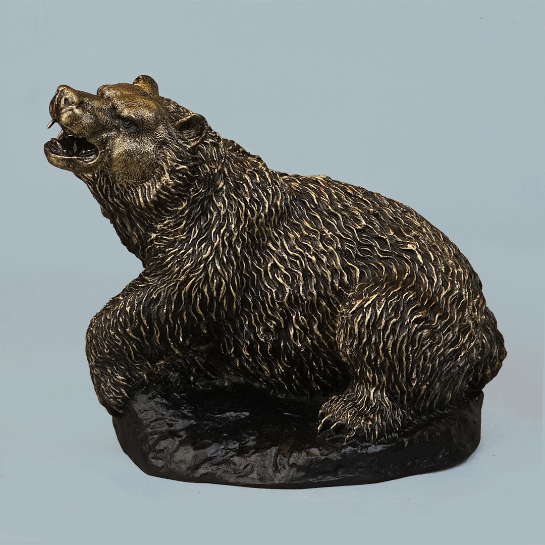 Royal Roaring Grizzly Bear Statue - Antique Brass