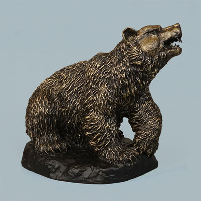 Royal Roaring Grizzly Bear Statue - Antique Brass