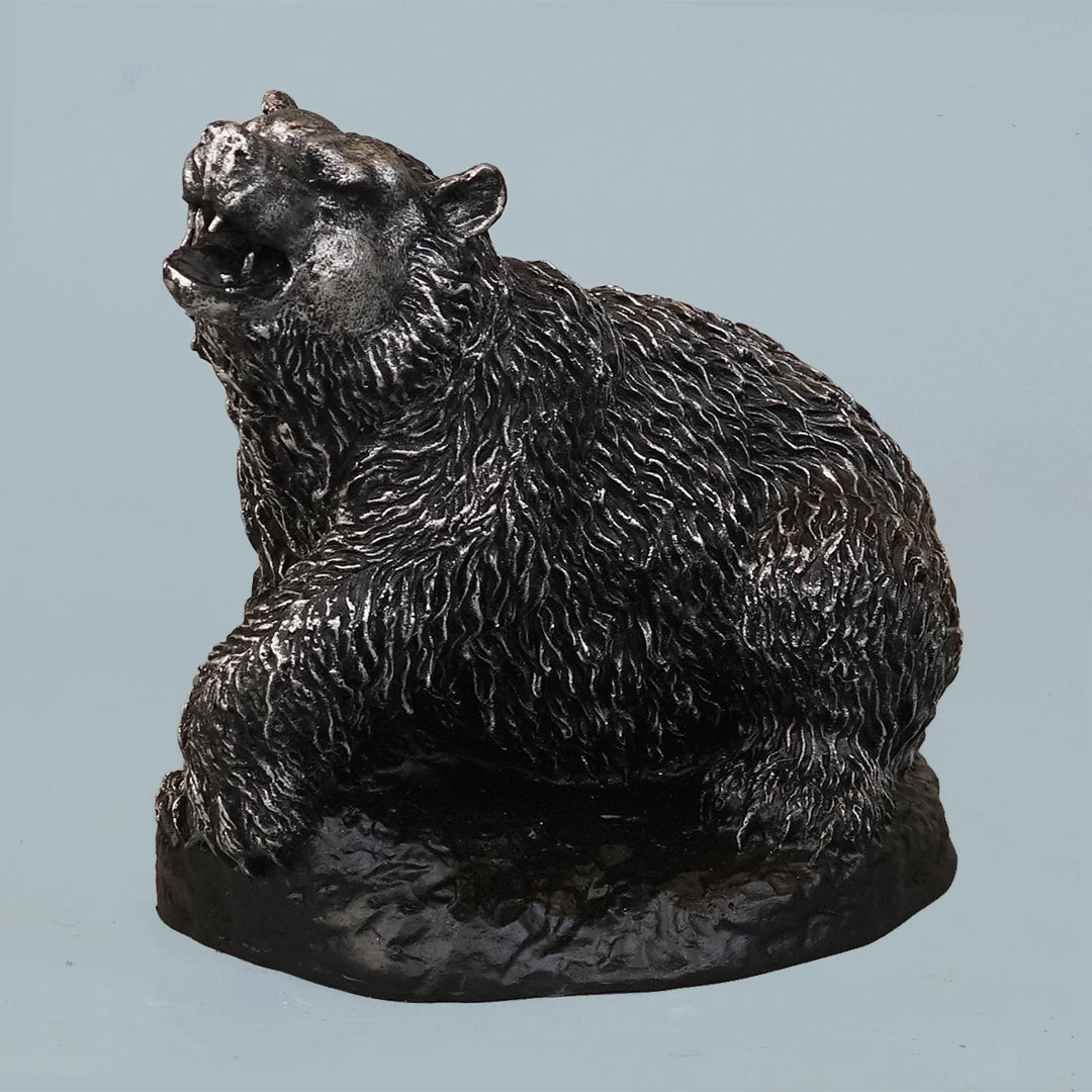 Royal Roaring Grizzly Bear Statue - Antique Silver