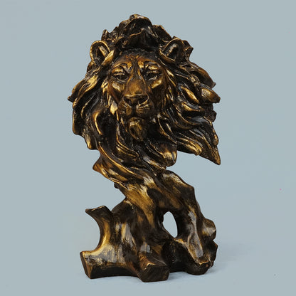 Dynamic Lion Head Bust Decor Statue-antique brass